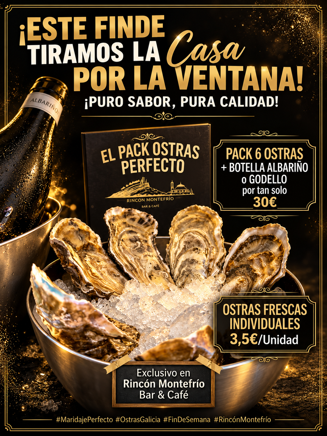 Cartel de ostras y maridaje de Rincón Montefrío.