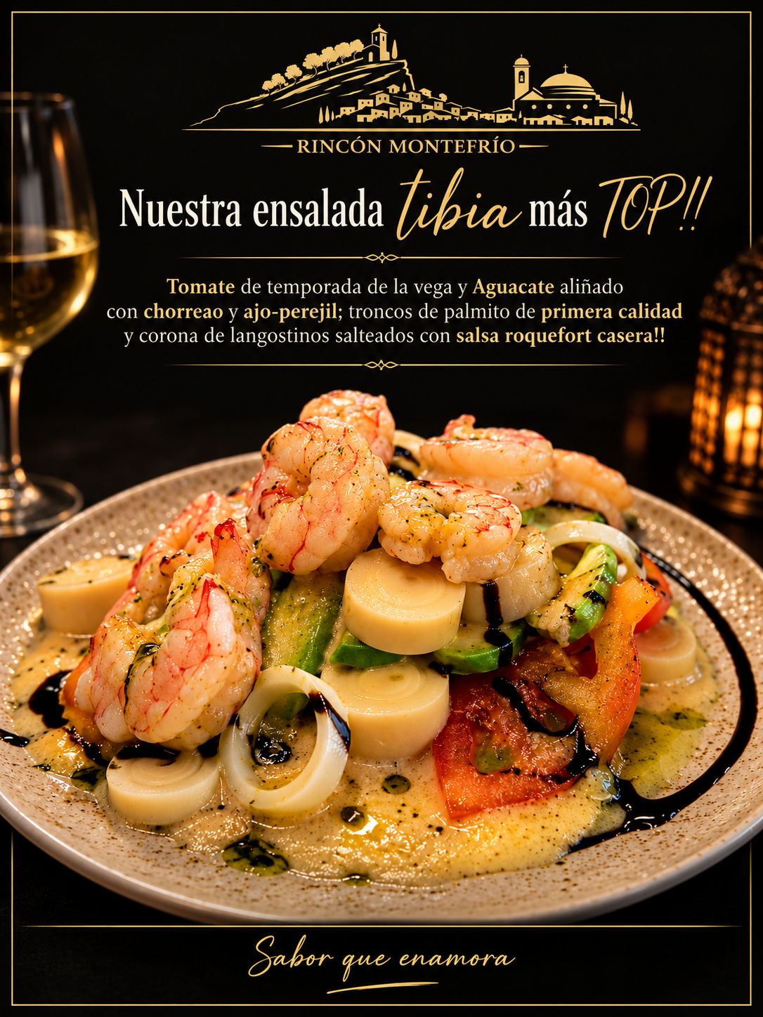 Cartel de la ensalada tibia de Rincón Montefrío.