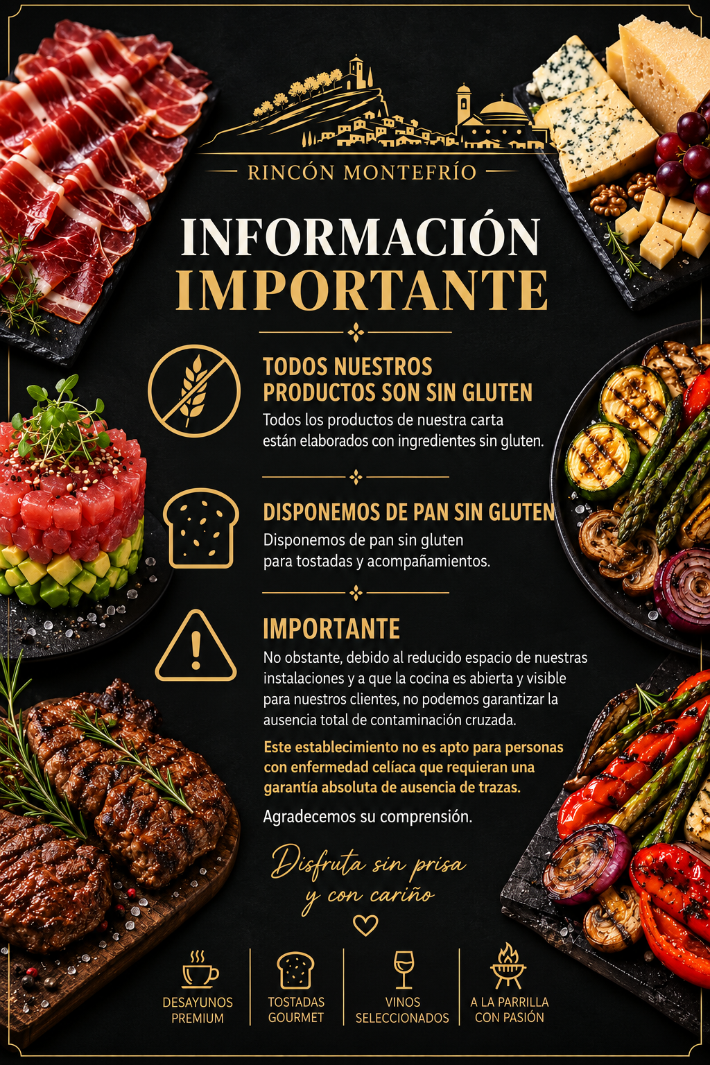Información sobre ingredientes sin gluten y advertencia de contaminación cruzada